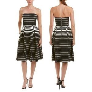 Nicholas Corsica Strapless Pleated Striped Ball Boxy Dress in Black/White